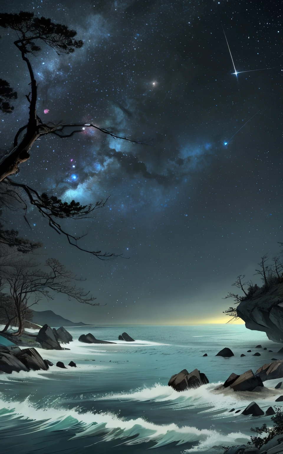 night，Starry Sky，Starry Sky倒影在Ocean面上，Ocean，Beautiful scenery