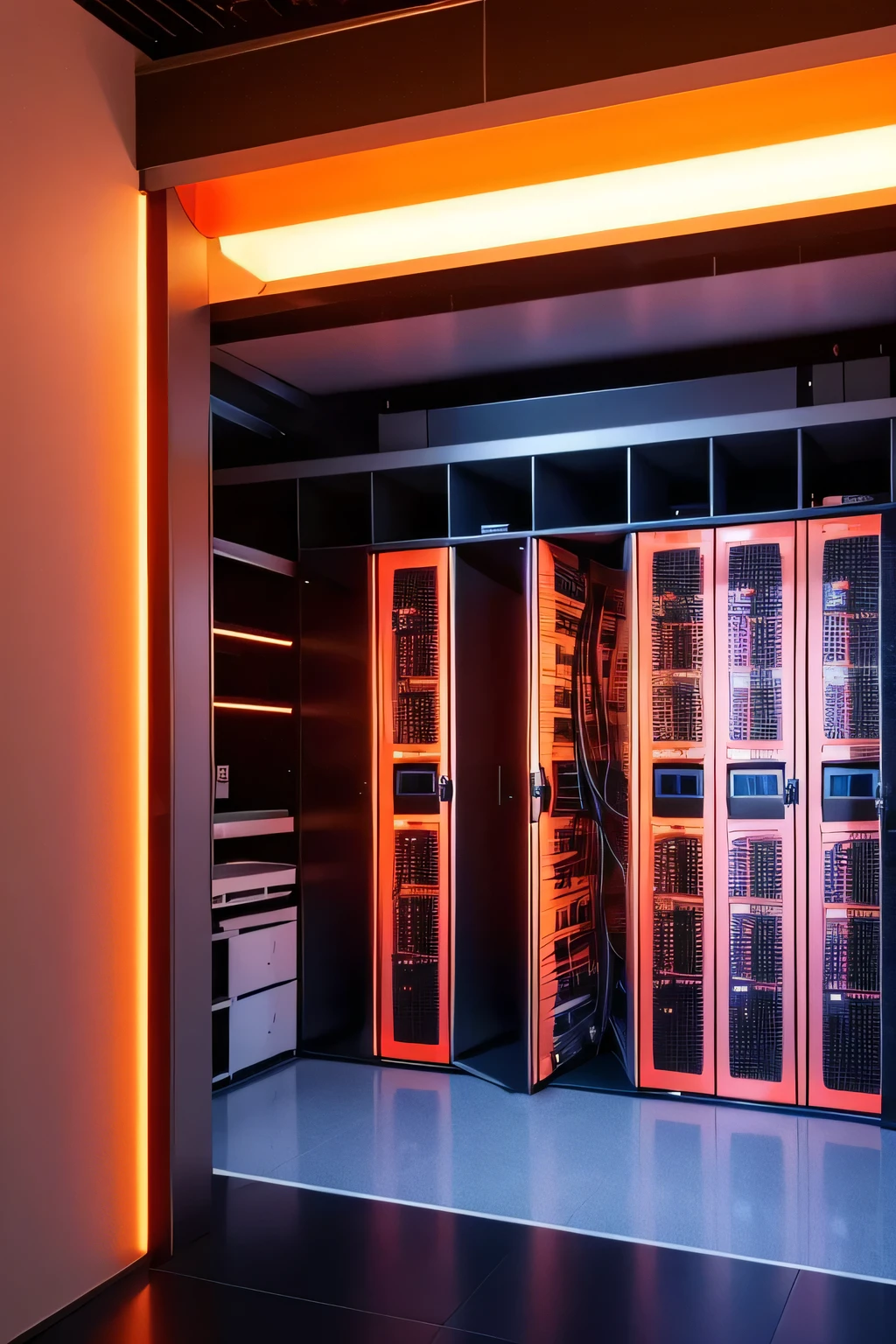 Generate a high-tech server room，The hue is orange
