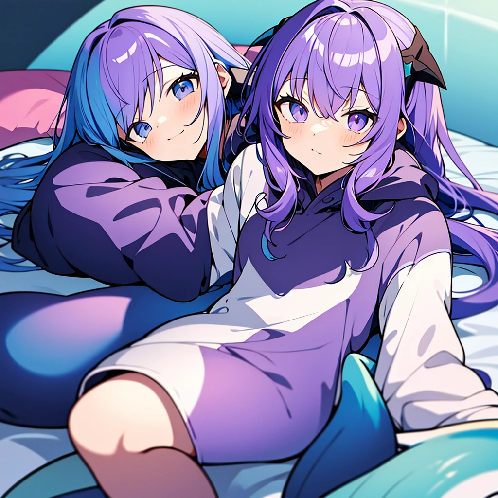 anime mermaid hoodie Lying down with purple hair Blue Tail