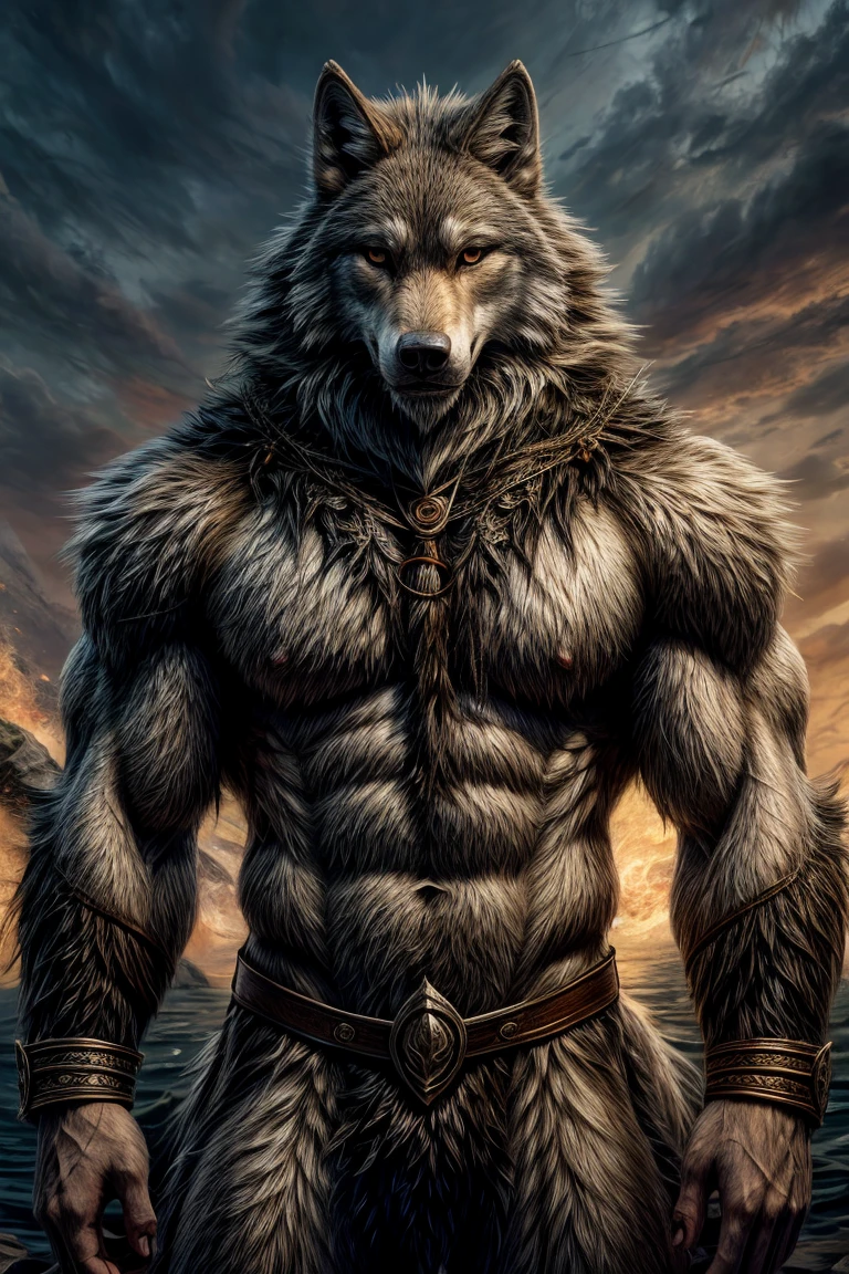 Beastman, face wolf, entire body skin like wolf fur