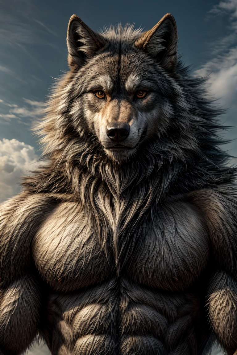 Beastman, face wolf, entire body skin like wolf fur