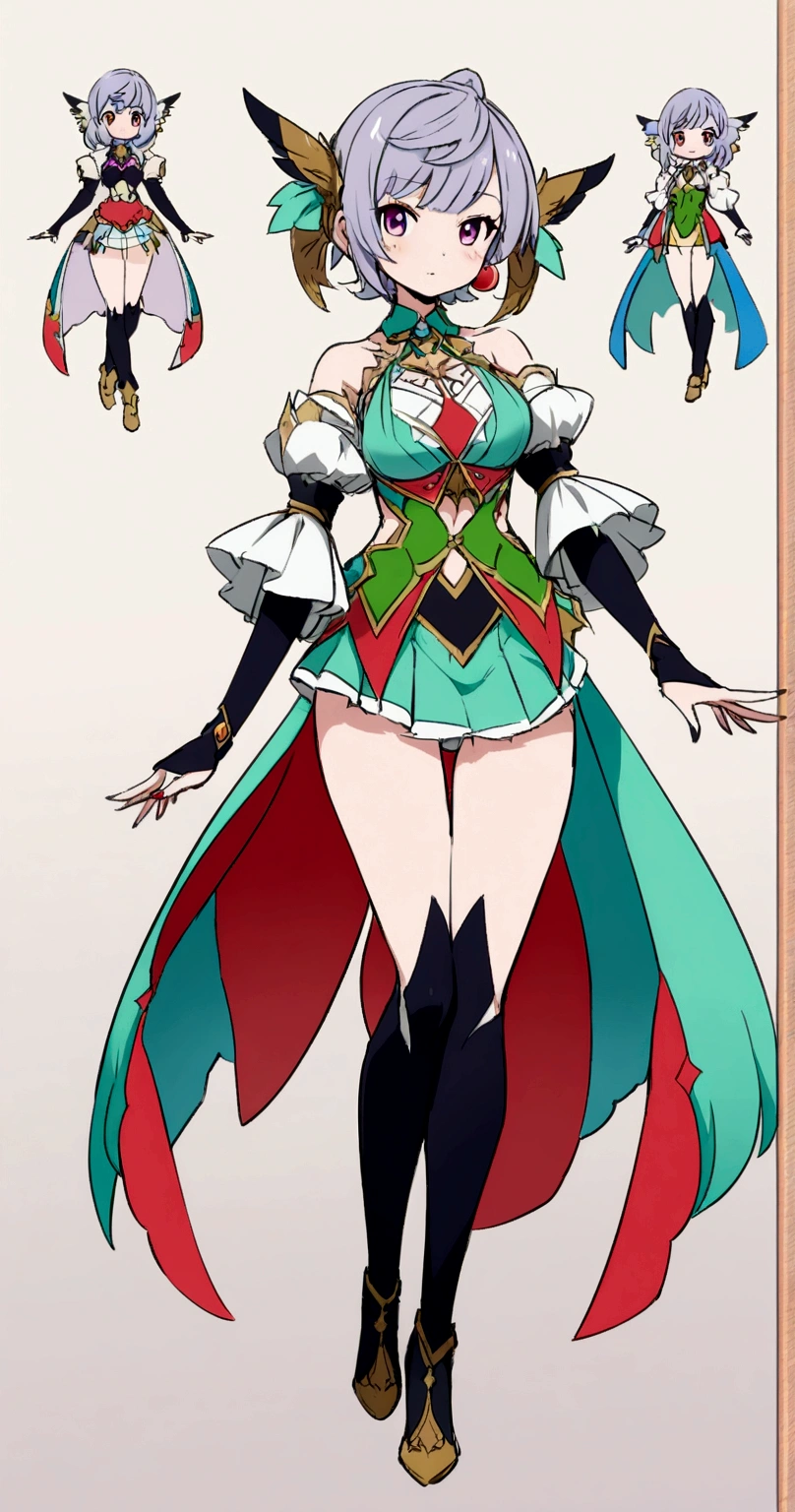 character design board, anime girl, design, just one character, clothes, rotation, fantasy clothes, complex design