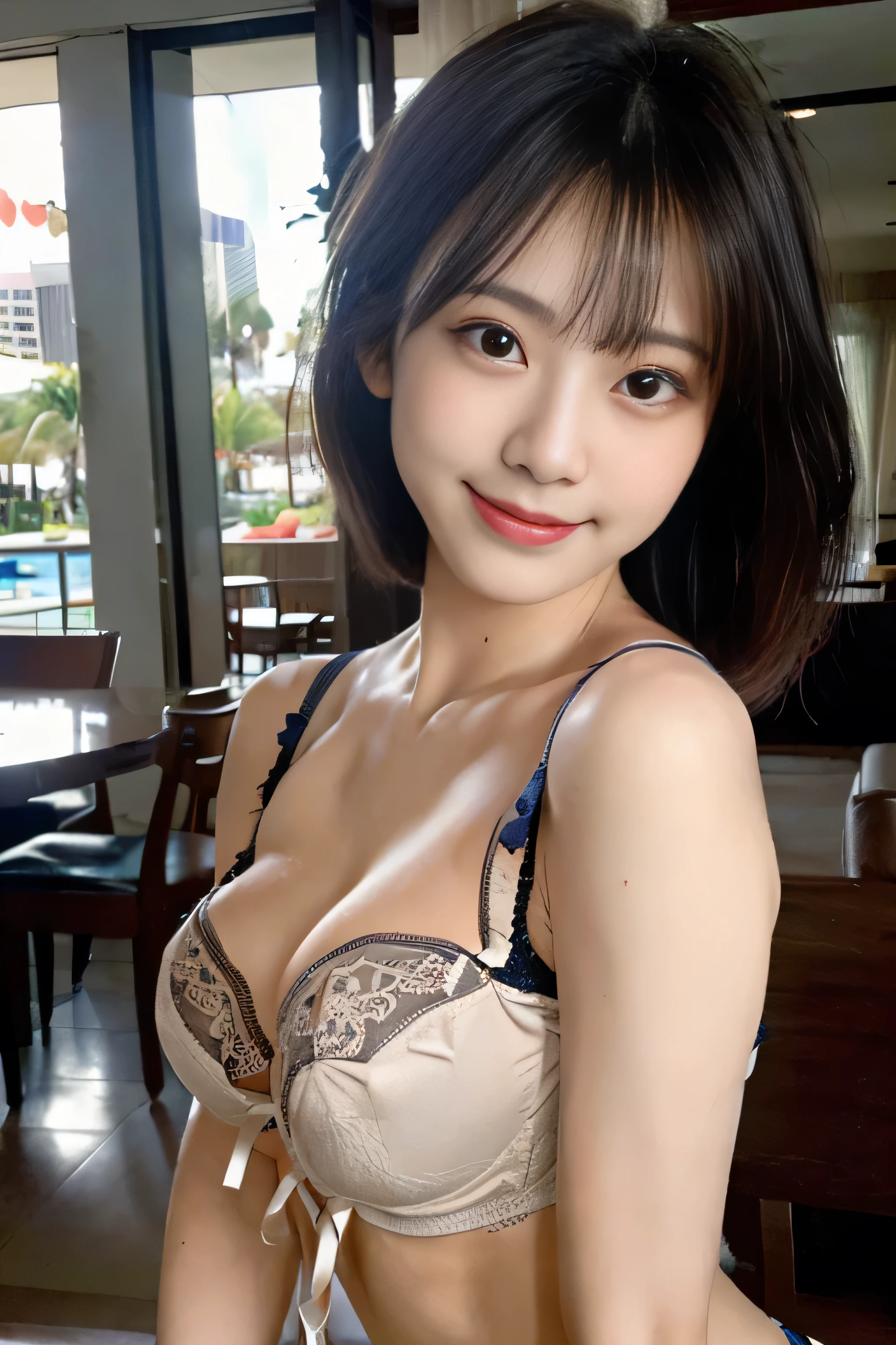 buzzer, Lustful, (Best Quality,4K, 8K, hight resolution, masutepiece:1.2), Ultra-detailed, (Realistic ,Photorealistic ,Photorealsitic:1.37), 1girl in, (Perfect body :1.2), Ultra-detailed face, Detailed lips, Detailed eyes, Sexy double eyelids, Beautiful detailed eyes, Beautiful detailed lips, Orange kimono, (After ), sexy flirty pose, short-hair, Hi-Res, Cinematic Angle, Professional Lighting, Unity 8k Wallpaper, Aesthetic, masterpiece, top-quality, Shy laughter, South Island, Waikiki, indoors, (Large Breasts:1.5), (Slim Body:1.5), (Sexy Cute lingerie:1.5)