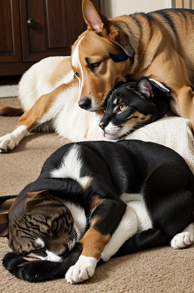 A dog having sex with a cat