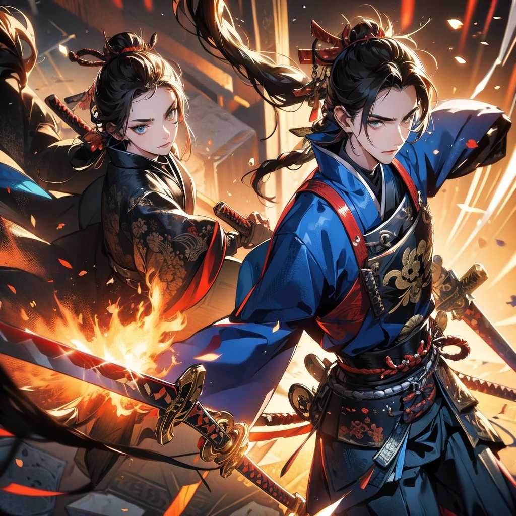 samurai, handsome face, battlefield, sword
