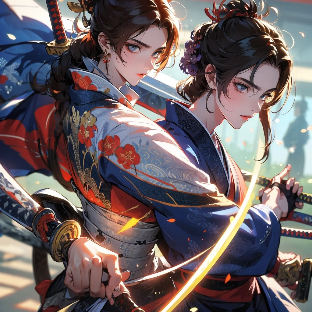 samurai, handsome face, battlefield, sword