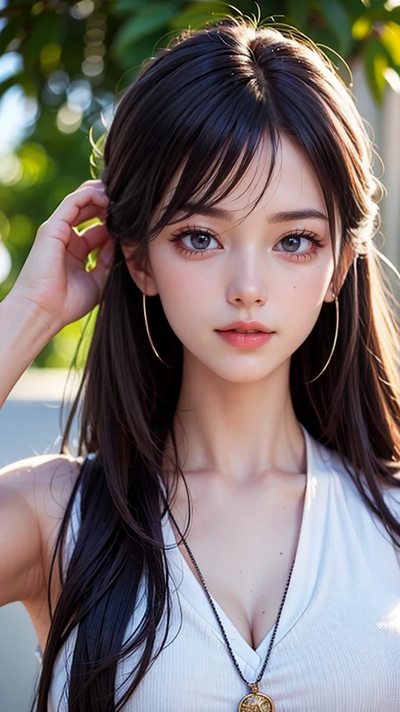 Office Culture,Image ery,Upper body close-up,A girl who dresses very conservatively,She is the most beautiful girl here,The picture is very realistic,(Very detailed),Add details,再Add details,(Extremely realistic skin texture),Increases skin texture,The sun shines,,The picture became more three-dimensional..,Hair Enhancements。