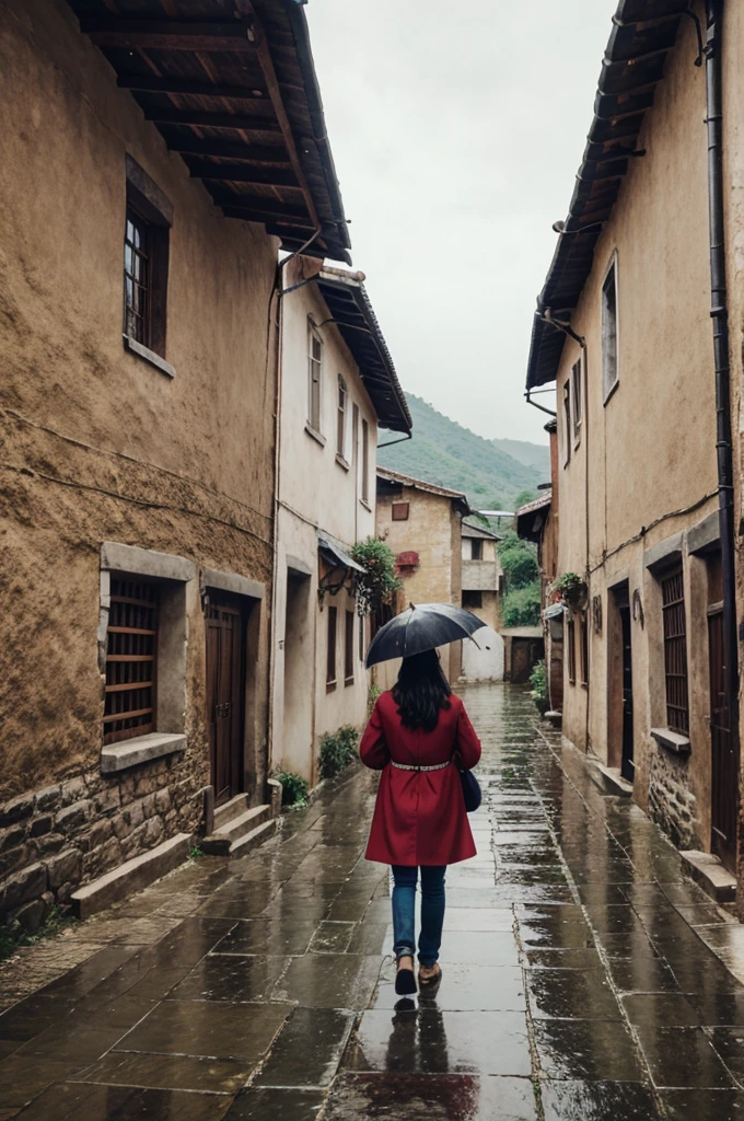 Old village time video with rain 