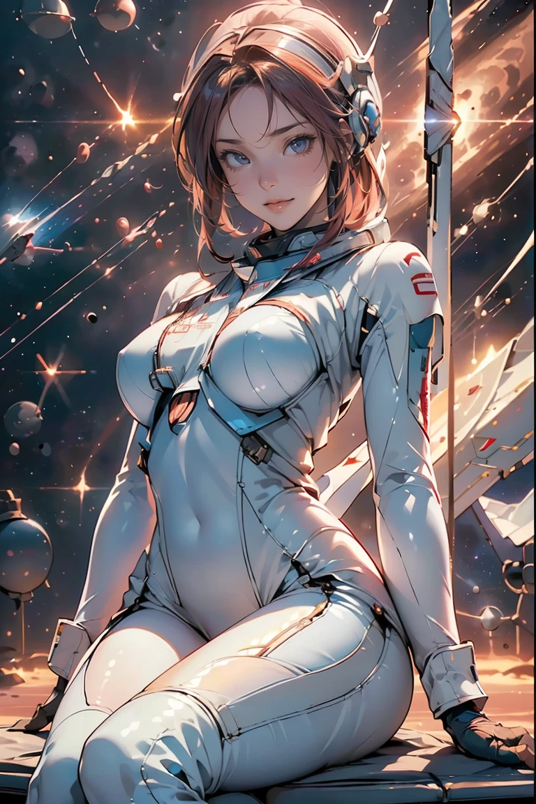 (masterpiece,top quality,high quality)), ((8K wallpaper unified with high definition CG)), (huge stunning goddess shot, so hot and sexy, jaw dropping beauty, perfect proportions, beautiful body, slim body beauty:1.1), (((Space War:1.5))), Cockpit of a small fighter plane, large windows, space outside the windows, beams of light intermingling, explosions at close range, ((pilot sitting in seat and controlling the plane, wearing tight pilot suit and helmet, secured by seatbelt, gripping the control-stick:1.3)), detailed cockpit, motorcycle-like cockpit, ((tension, impatience, anger)),