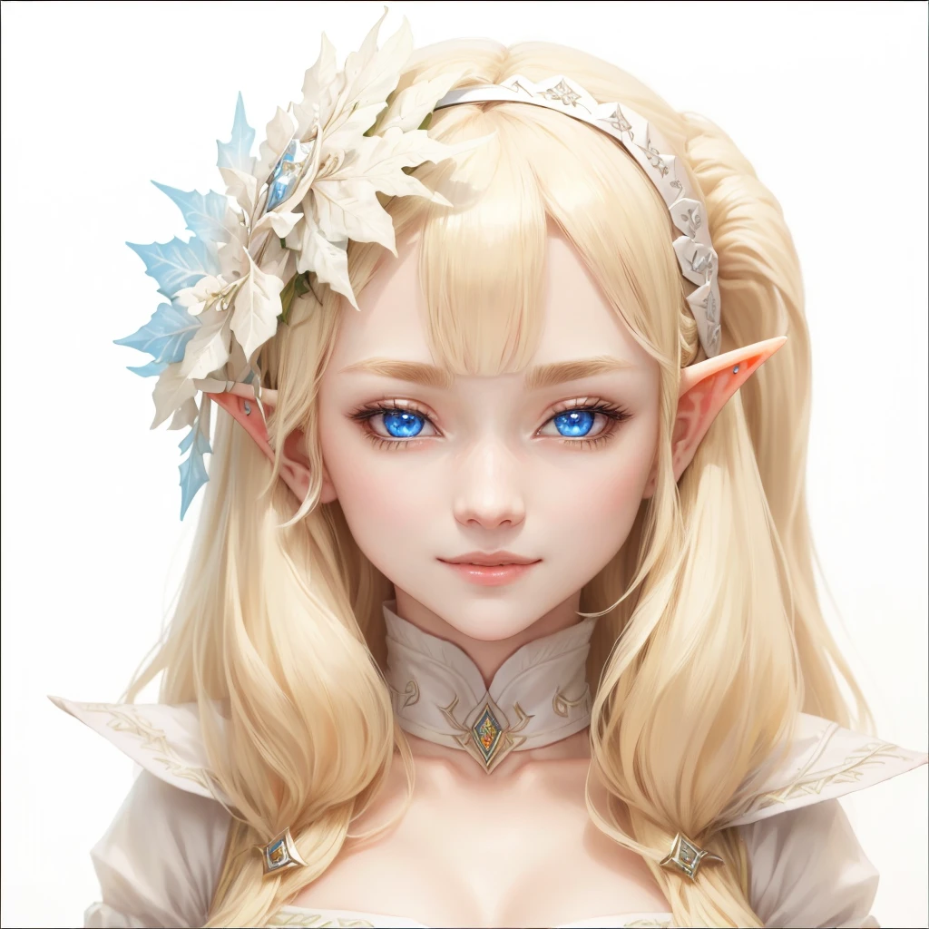 blond Elf 소녀 with blue eyes and a white headband, Elf 소녀, Elf의 초상화, a Elf의 초상화, DND Avatar Portrait of Halfling, Elf 공주, 여성 Elf, Elf character with smirk, 여성 Elfling, Elf의 초상화 queen, Elf, Larafel, Goblin female portrait, Fantasy RPG Symmetrical Portrait