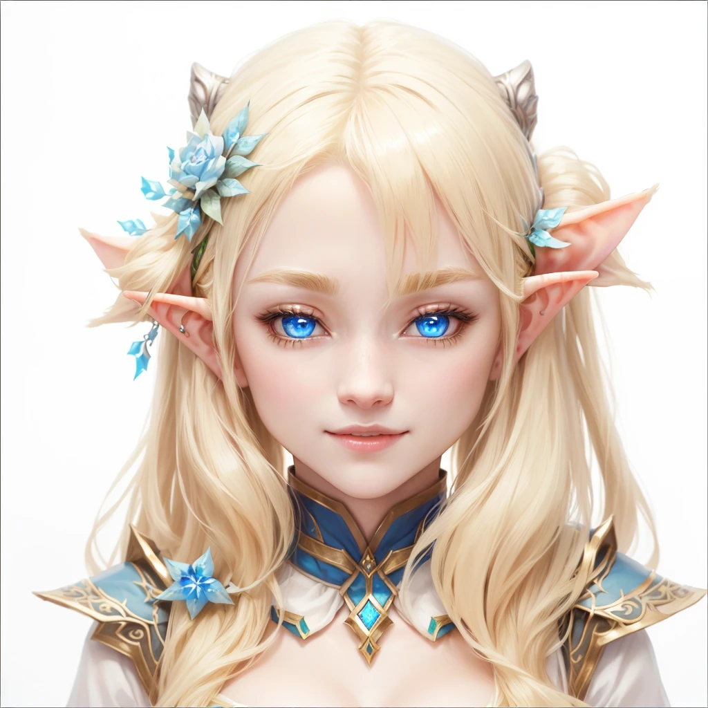 blond Elf 소녀 with blue eyes and a white headband, Elf 소녀, Elf의 초상화, a Elf의 초상화, DND Avatar Portrait of Halfling, Elf 공주, 여성 Elf, Elf character with smirk, 여성 Elfling, Elf의 초상화 queen, Elf, Larafel, Goblin female portrait, Fantasy RPG Symmetrical Portrait