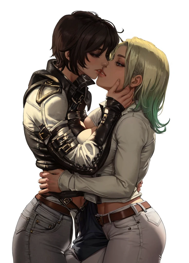 Hardcore Lesbian kissing in tight white jeans