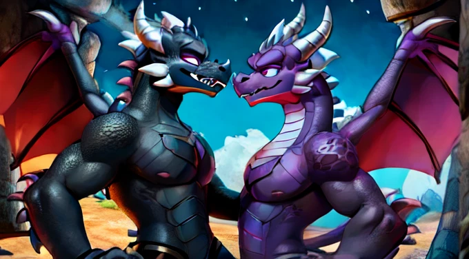 Two crocodile men, facing each other, one smirking, another panting, both wearing tattered purple clothing, ripped clothing, big tail, both green, breathing purple gas, respirating purple gas from mouth, mouth purple gas, sexy, handsome, city setting