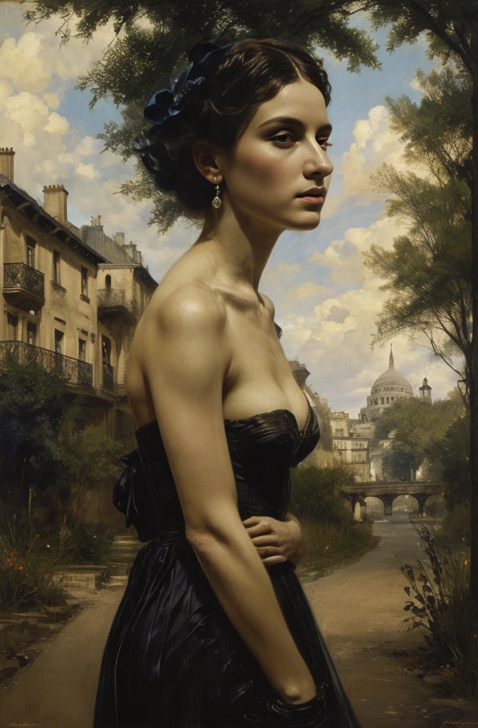 Very beautiful woman standing on a street corner, pretty much beautiful face, Female Solo, Sharp contours, melancholy, nostalgia, recall, Eyes without pupils, color eye, Ideal Anima, In search of lost time, Marcel Proust, sentimental, Esbian all over, The ambiguous boundary between past and present, Remember, Outdoor, Paris, Montmartre, Tom Bagshawに触発されたデジタルアート, tumbler, Gothic art, Tom Bagshaw donato giancola, style of Tom Bagshaw, Tom Bagshaw. oil, Tom Bagshaw style, Brad Kunkle Elson Peter, Tom Bagshaw portrait, adi granov, artstyle Tom Bagshaw, Nick Alm, Digital art by Ludwik Konarzewski, Featured on cgsociety, Gothic art, photography of albert watson, albert watson, Paolo Roversi, ナタリー・ショウ Tom Bagshaw, Vrop and Andrey Ryabovitchev, steven meisel, tumbler, Figurative art, ,Beautiful and expressive digital art, Beautiful artwork illustration, wonderful, Cool Beauty, Highest quality, Official Art, Perfect composition,The perfect angle, Best Shot, Female Solo