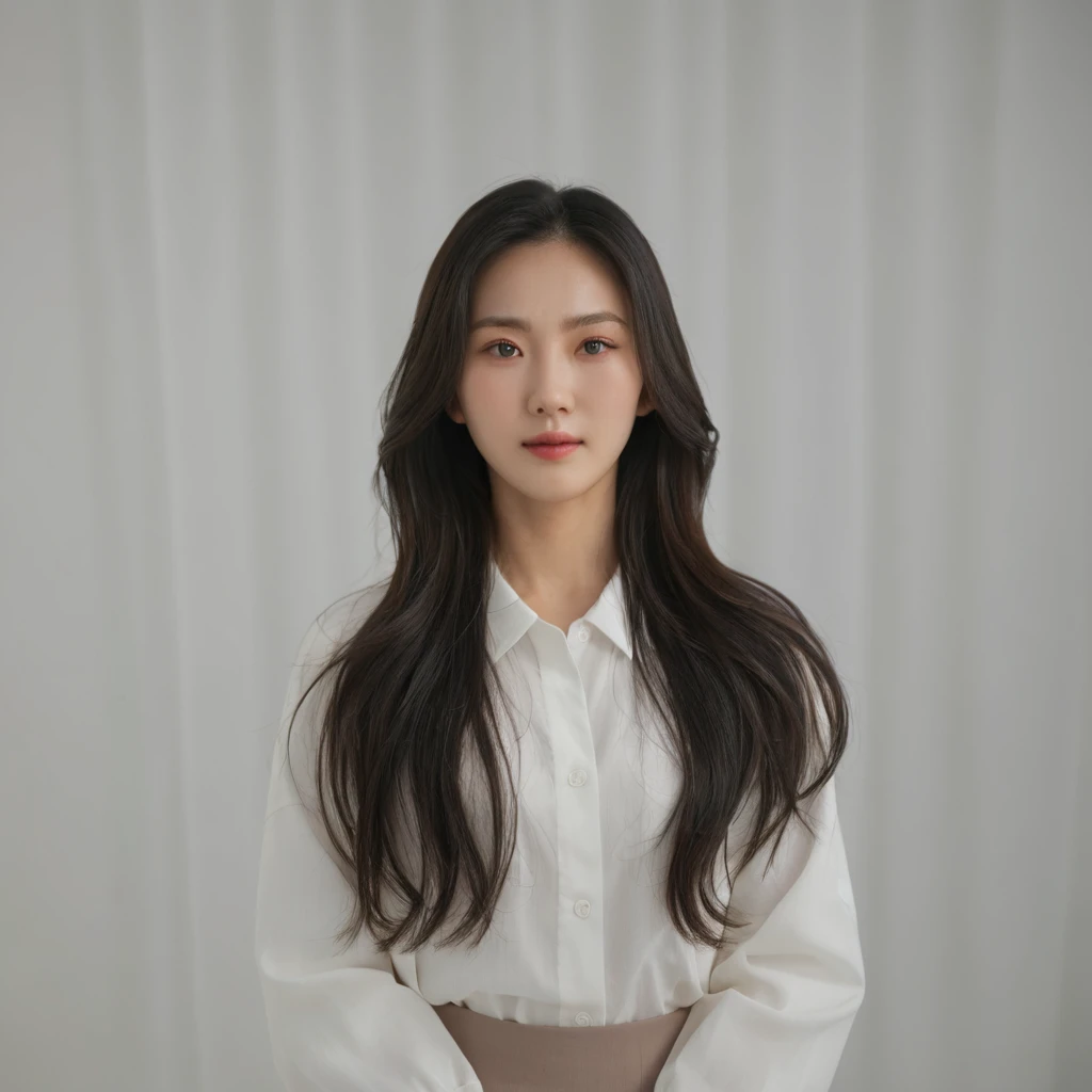 Best Quality, 8k, Masterpiece, (Portrait: 1.3), (photo realistic:1.4), (hyper realistic:1.4), Sharp Focus, looking at viewer, (smoother lighting:1.1), (increase cinematic lighting quality:0.9), realistic lighting, backlighting, light on face, ray trace, (brightening light:1.2), (Increase quality:1.4), sharp detail, (best quality real texture skin:1.4), finely detailed eyes, black_eyes, finely detailed face, 25 year old Korean woman