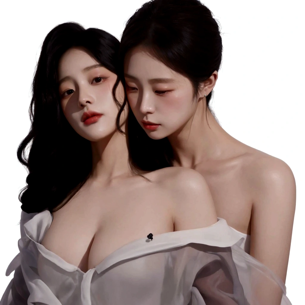 there are two women that are standing next to each other, artwork in the style of Guvez, In the art form of the pond, two women, Inspiration from Yan Juncheng, two women, digital pain, By Yang J, Greedy and failed, Inspiration from Kim Deuksin, Wolop and Sakimi-chan, Guvez