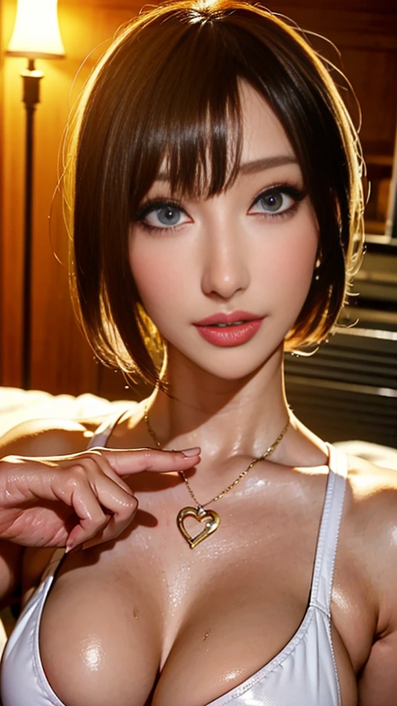 (masterpiece、masterpiece、high quality、high resolution、Super detailed),
Perfect human body、Detailed people、Detailed Background、Elaborate down to the smallest detail、
(Cinematic lighting、Mood lighting、Atmospheric lighting),
4K,8K,32k official art、RAW Photos、
Pixie short hair、Big Breasts、Narrow, sharp eyes、Glossy thick lips、Thin eyebrows、Long eyelashes、
Sexually attractive girl、
(night:1.8, Dark Room:1.5, Casual love hotels in Japan:1.5, On the bed),