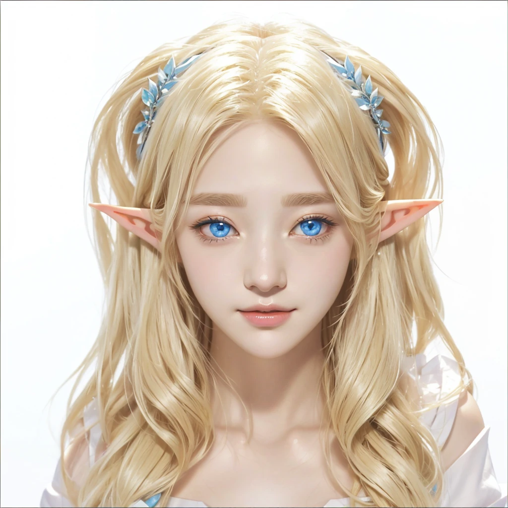 blond Elf 소녀 with blue eyes and a white headband, Elf 소녀, Elf의 초상화, a Elf의 초상화, DND Avatar Portrait of Halfling, Elf 공주, 여성 Elf, Elf character with smirk, 여성 Elfling, Elf의 초상화 queen, Elf, Larafel, Goblin female portrait, Fantasy RPG Symmetrical Portrait
