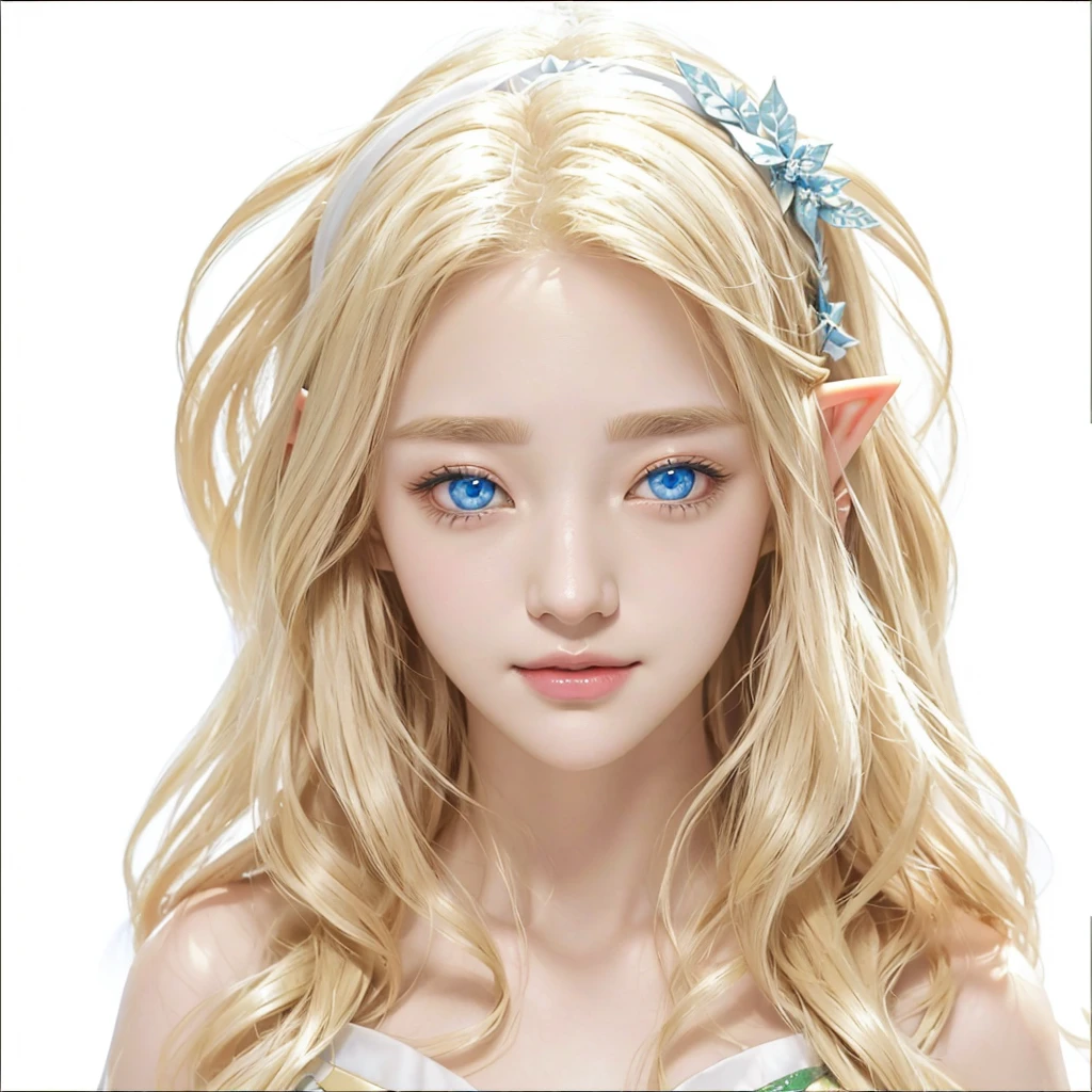 blond Elf 소녀 with blue eyes and a white headband, Elf 소녀, Elf의 초상화, a Elf의 초상화, DND Avatar Portrait of Halfling, Elf 공주, 여성 Elf, Elf character with smirk, 여성 Elfling, Elf의 초상화 queen, Elf, Larafel, Goblin female portrait, Fantasy RPG Symmetrical Portrait