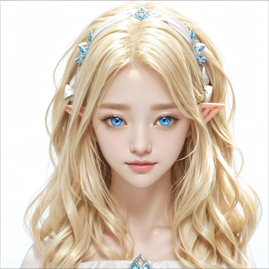 blond Elf 소녀 with blue eyes and a white headband, Elf 소녀, Elf의 초상화, a Elf의 초상화, DND Avatar Portrait of Halfling, Elf 공주, 여성 Elf, Elf character with smirk, 여성 Elfling, Elf의 초상화 queen, Elf, Larafel, Goblin female portrait, Fantasy RPG Symmetrical Portrait