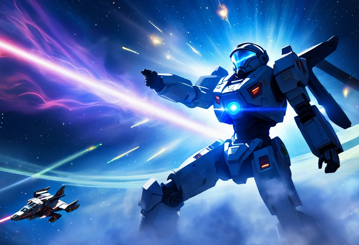 universe, nebula, Milky Way, planet, starlight, universe船, Laser cannon, Energy Shield, Mech Suit, Fighter, Drone, Intense Combat, explosion, Tracking, Dogfight, universe基地攻撃, Laser beam, Energy Wave, Reflection of light, smoke, debris