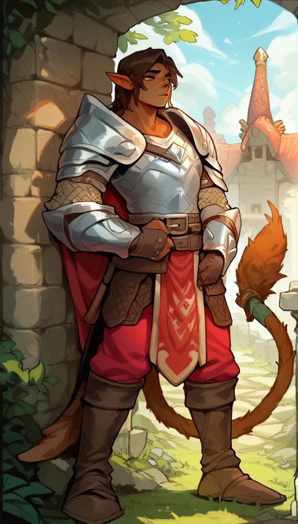 score_9, score_8_up, score_7_up, score_6_up, score_5_up, score_4_up, 
(Dog), solo, male, (athletic, anthro, brown fur, tail), full body, medieval, (sentinel, wearing sentinel leather armor), temple background