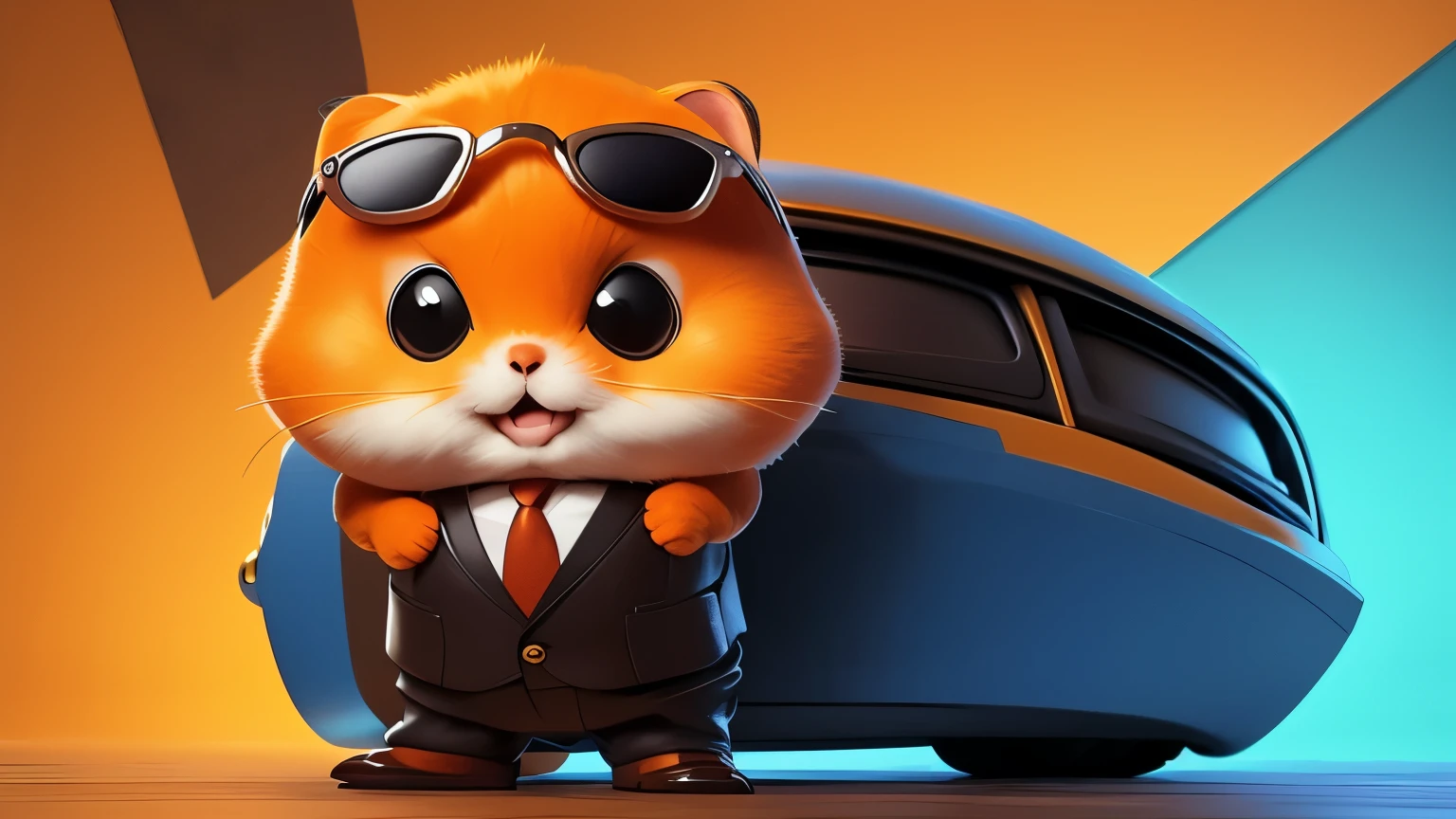 terrified surprised orange hamster, dressed in a suit and sunglasses, afraid , muscle body , looking surprised ,(masterpiece), (bestquality), (ultra detailed)
