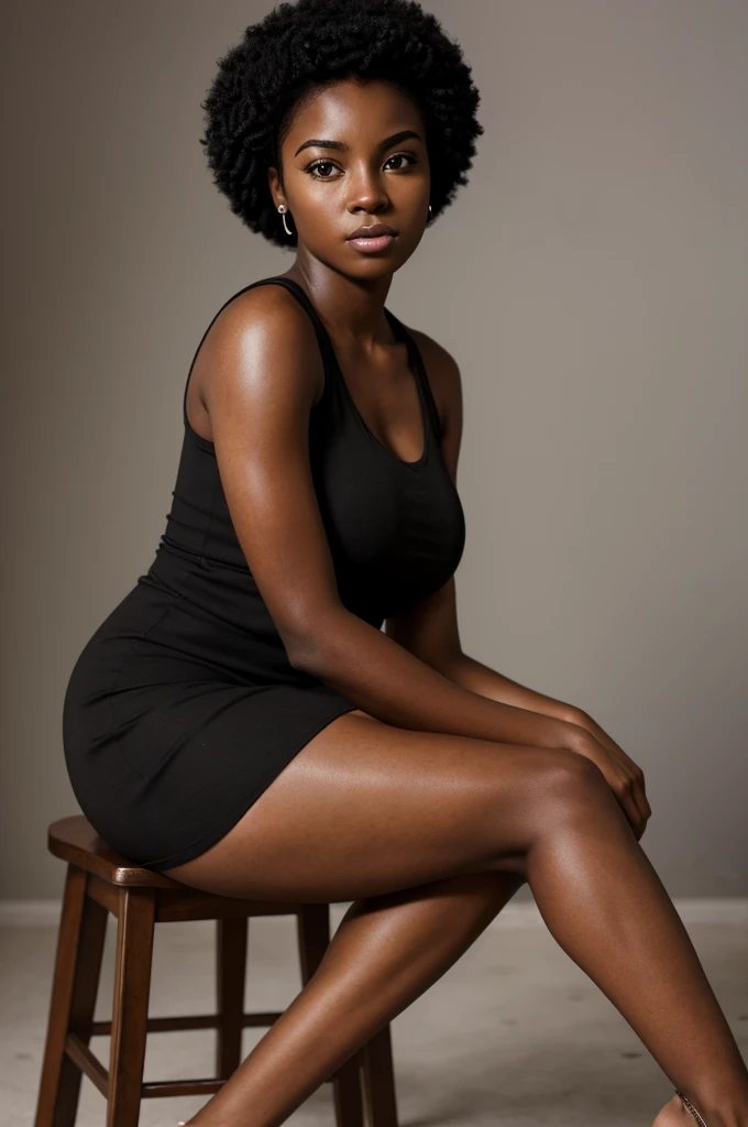 Caila, solo, realistic, black girl, ((25-year-old girl)), mature, african american young woman, young black woman, dark-skinned, cranky hair, upper body and upper legs