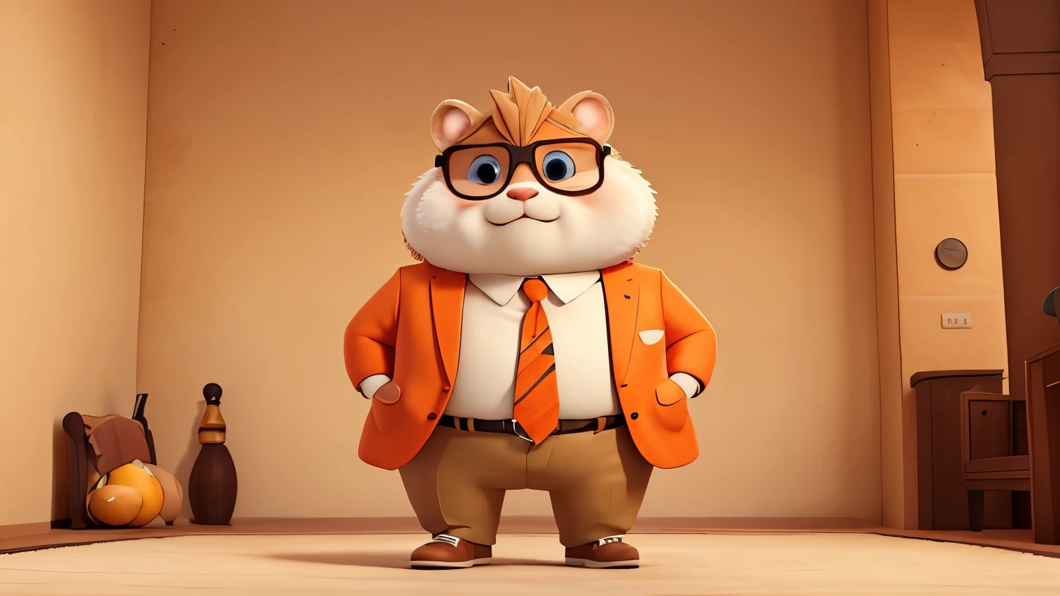 orange and white hamster, like a boss, athlete body , cute face with big cheeks, dressed in a suit and sunglasses, looking cool and stylish,