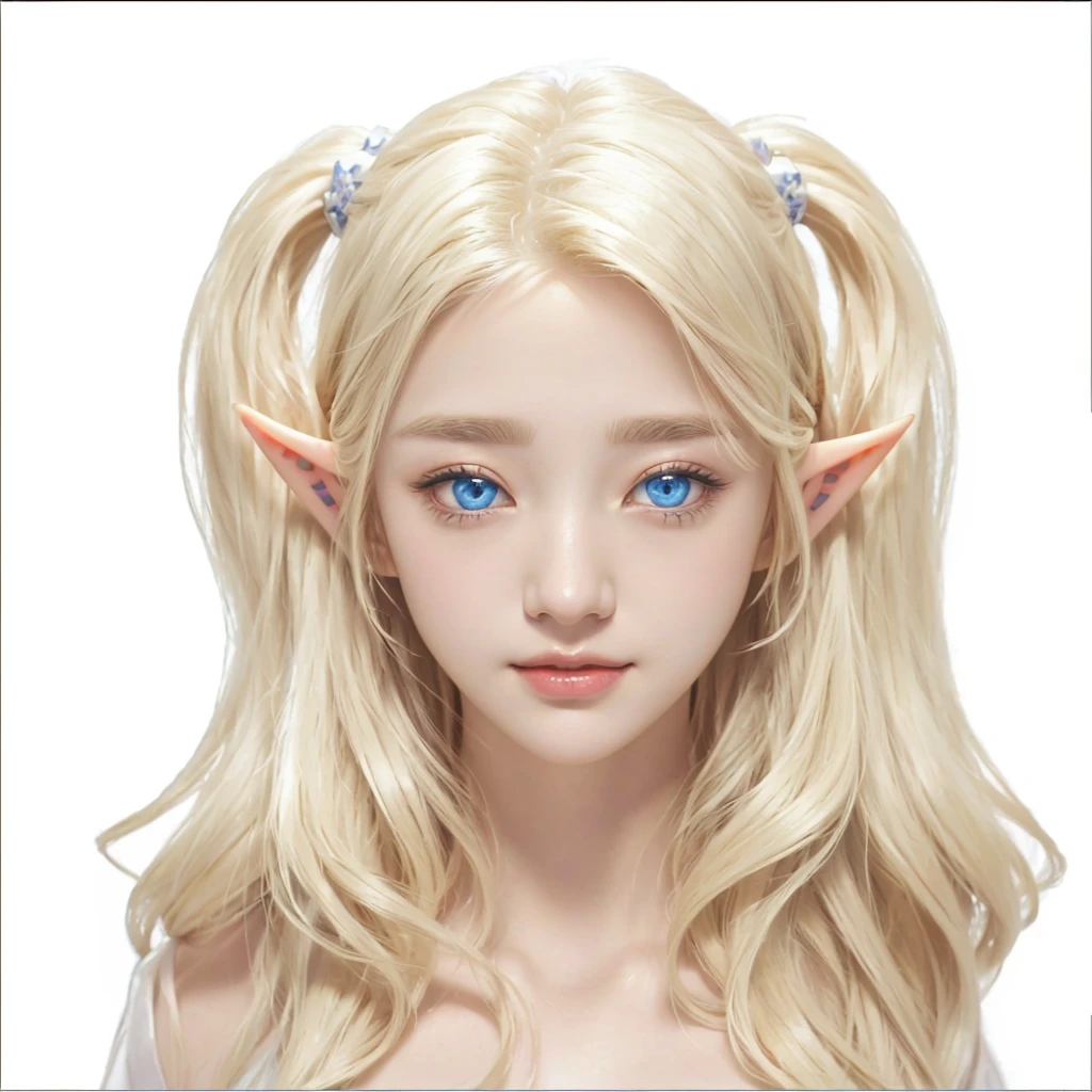 blond Elf 소녀 with blue eyes and a white headband, Elf 소녀, Elf의 초상화, a Elf의 초상화, DND Avatar Portrait of Halfling, Elf 공주, 여성 Elf, Elf character with smirk, 여성 Elfling, Elf의 초상화 queen, Elf, Larafel, Goblin female portrait, Fantasy RPG Symmetrical Portrait