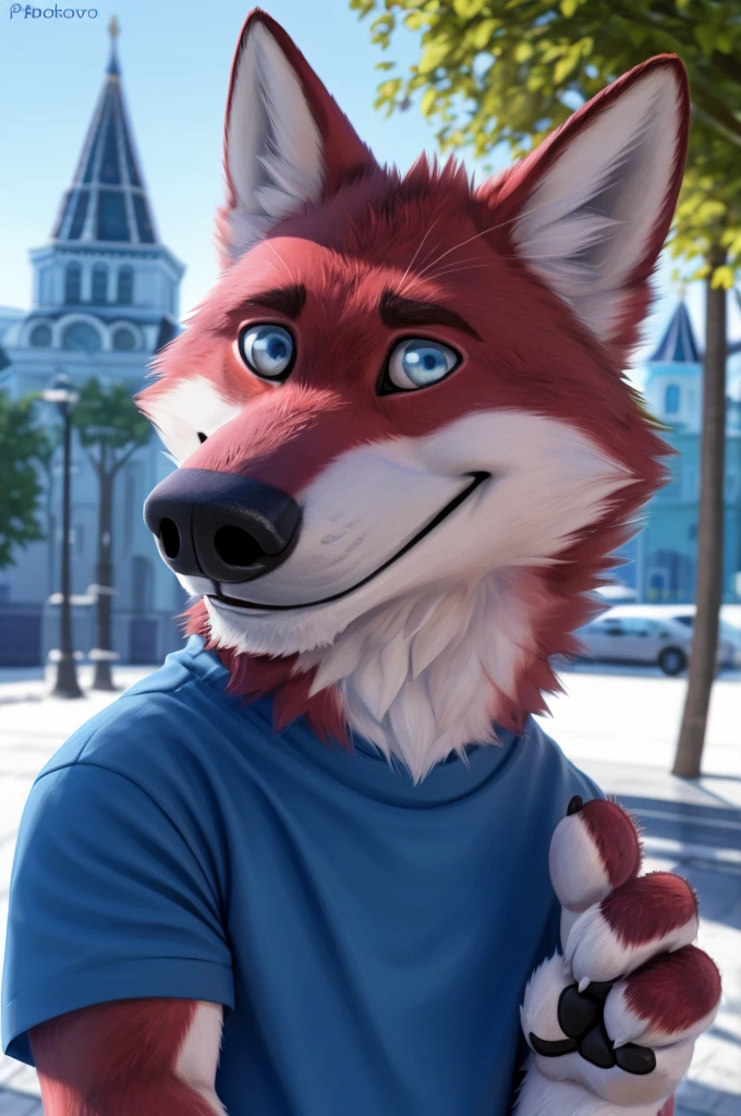 Ivan Wolfbach (Аэропорт Domodedovo),high,Beautiful,slim,24 years,wolf, red fur,high Beautiful wolf, 24 years,(red body:1.3),beautiful blue eyes,Domodedovo, Russia, Аэропорт Domodedovo,t-shirt, trousers,canine, wolf, detailed fur, male, antro, paw pads, finger claws, at viewer, 5 fingers, paws, 5 fingers,day,digital photography, soft focus,good mood на стойке регистрации,,photorealism, realistic, photorealistic,digital style,from close walks around the city, Very close to the camera, digital photography, smile positive, good,mood,From the heart,
masterpiece, Best quality, ultra realistic, 8 k)