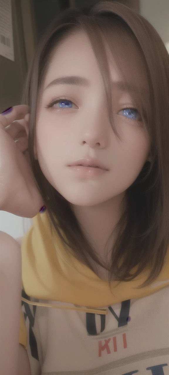 best quality, masterpiece,Black hair, blue eyes, looking up, upper body