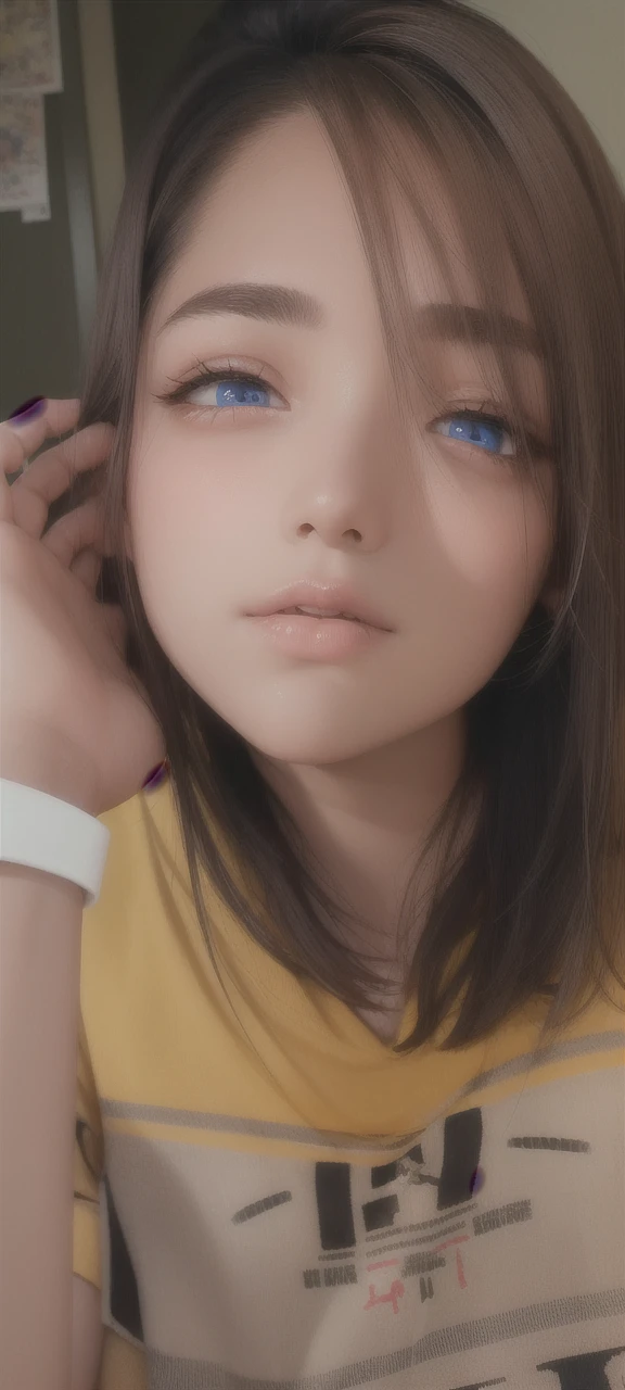 best quality, masterpiece,Black hair, blue eyes, looking up, upper body