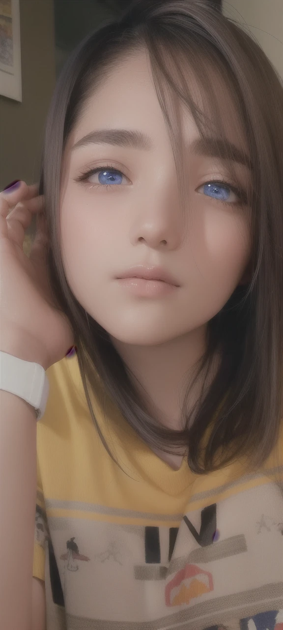 best quality, masterpiece,Black hair, blue eyes, looking up, upper body