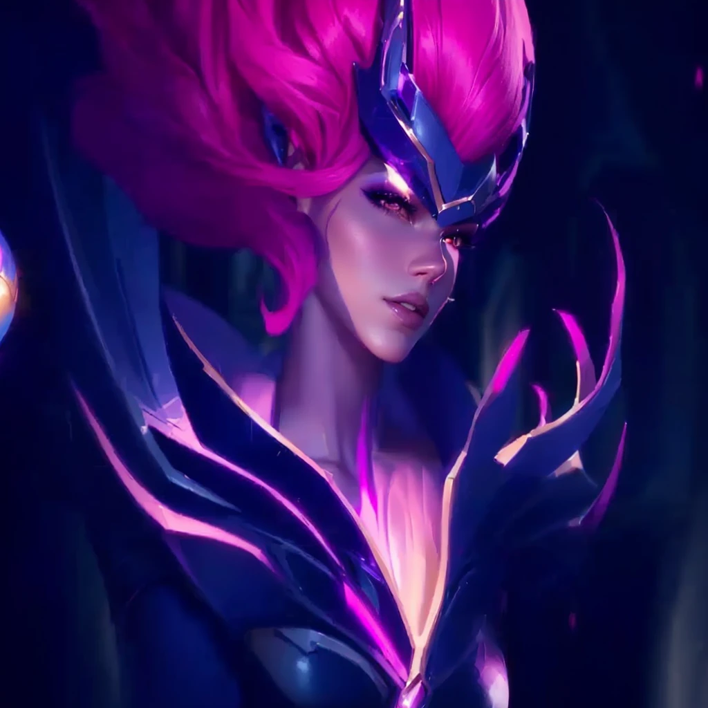 a woman with pink hair and a purple wig holding a glowing ball, style artgerm, style league of legends, league of legends character, splash art, artgerm detailed, fuchsia skin beneath the armor, fuchsia skin, in the style artgerm, samira from league of legends, fuchsia skin below the armor, trending artgerm