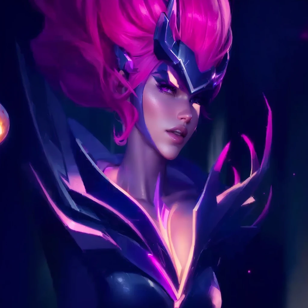 a woman with pink hair and a purple wig holding a glowing ball, style artgerm, style league of legends, league of legends character, splash art, artgerm detailed, fuchsia skin beneath the armor, fuchsia skin, in the style artgerm, samira from league of legends, fuchsia skin below the armor, trending artgerm