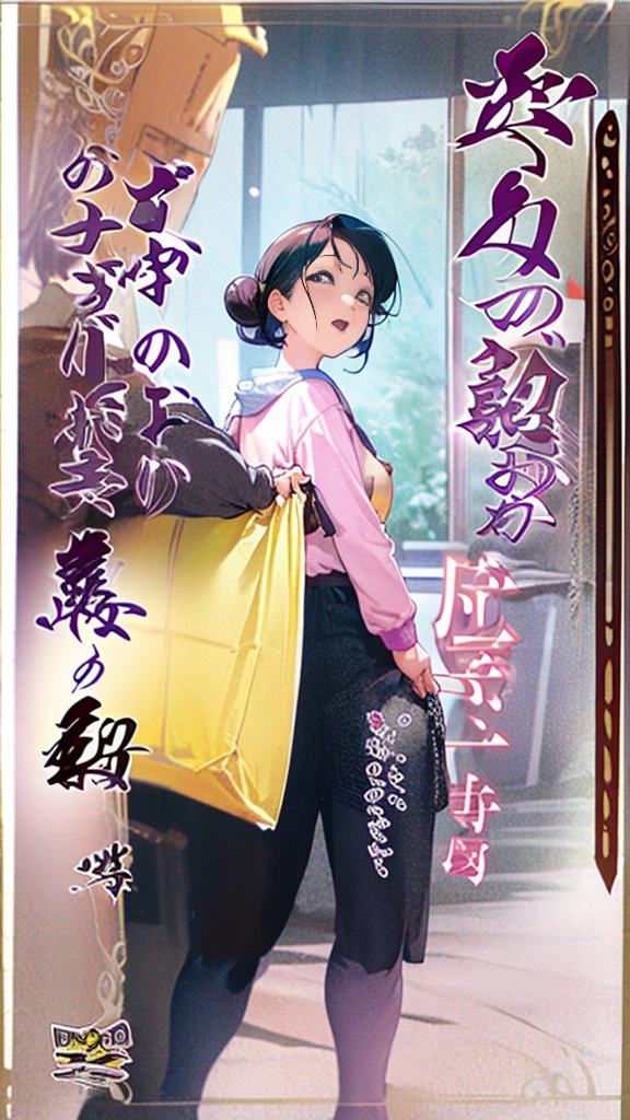 Top Quality, 8K, 4K, High Definition, Detail, (better-quality, 8K, 12), top-quality, 1 girl、purple short bob hair clip tied into a bun、black eyeedium breasts、uniform、gray jacket with pink line, fingerless gloves、thighs、Ilcha fousing on her, surprise face, having her hands her face, making cute surprise expressing. picture pose, she is standing up, (NSFW)