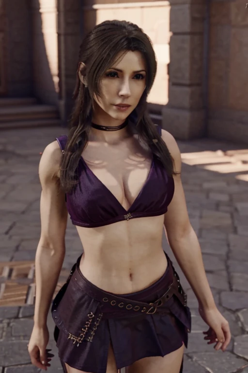 Iris Final Fantasy in a mini skirt, top and large cleavage art 3D erotica