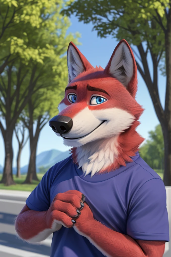 Ivan Wolfbach (Аэропорт Domodedovo),high,Beautiful,slim,24 years,wolf, red fur,high Beautiful wolf, 24 years,(red body:1.3),beautiful blue eyes,Domodedovo, Russia, Аэропорт Domodedovo,t-shirt, trousers,canine, wolf, detailed fur, male, antro, paw pads, finger claws, at viewer, 5 fingers, paws, 5 fingers,day,digital photography, soft focus,good настроение на стойке регистрации,,photorealism, realistic, photorealistic,digital style,the office is close , Very close to the camera, digital photography, smile positive, good,mood pilot, of Education,
masterpiece, Best quality, ultra realistic, 8 k)