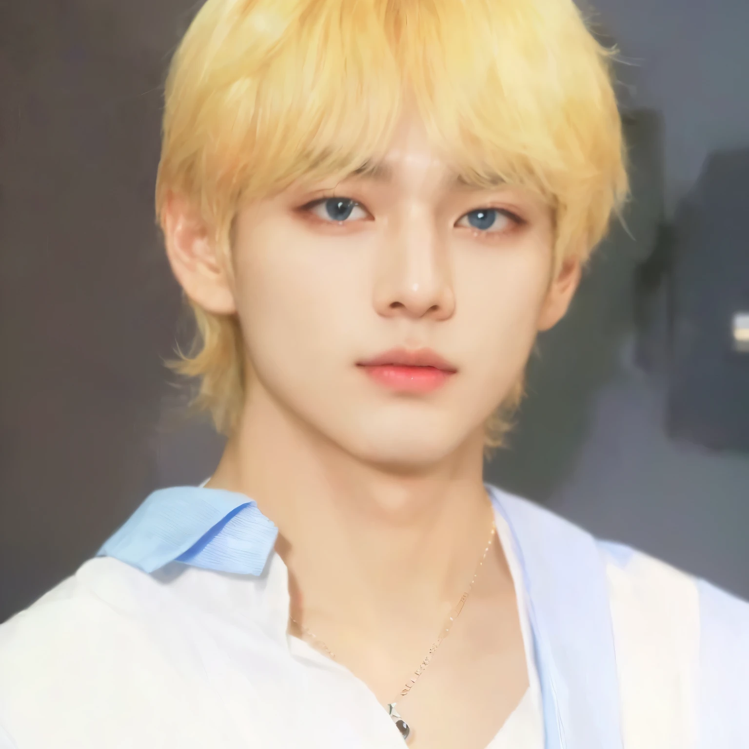 araffado man with a white shirt and a blue shirt taehyung, BTS group, kpop idol portrait, realism artistic style, beautiful androgynous prince, bts, delicate androgynous prince, inspired by taehyung young pale angel