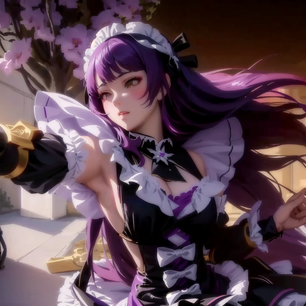 anime girl in a maid outfit holding a sword and a flower, guweiz, artwork in the style of guweiz, ayaka genshin impact, wlop and sakimichan, anime girl in a maid costume, 2. 5 d cgi anime fantasy artwork, guweiz masterpiece, shalltear from overlord, 8k high quality detailed art