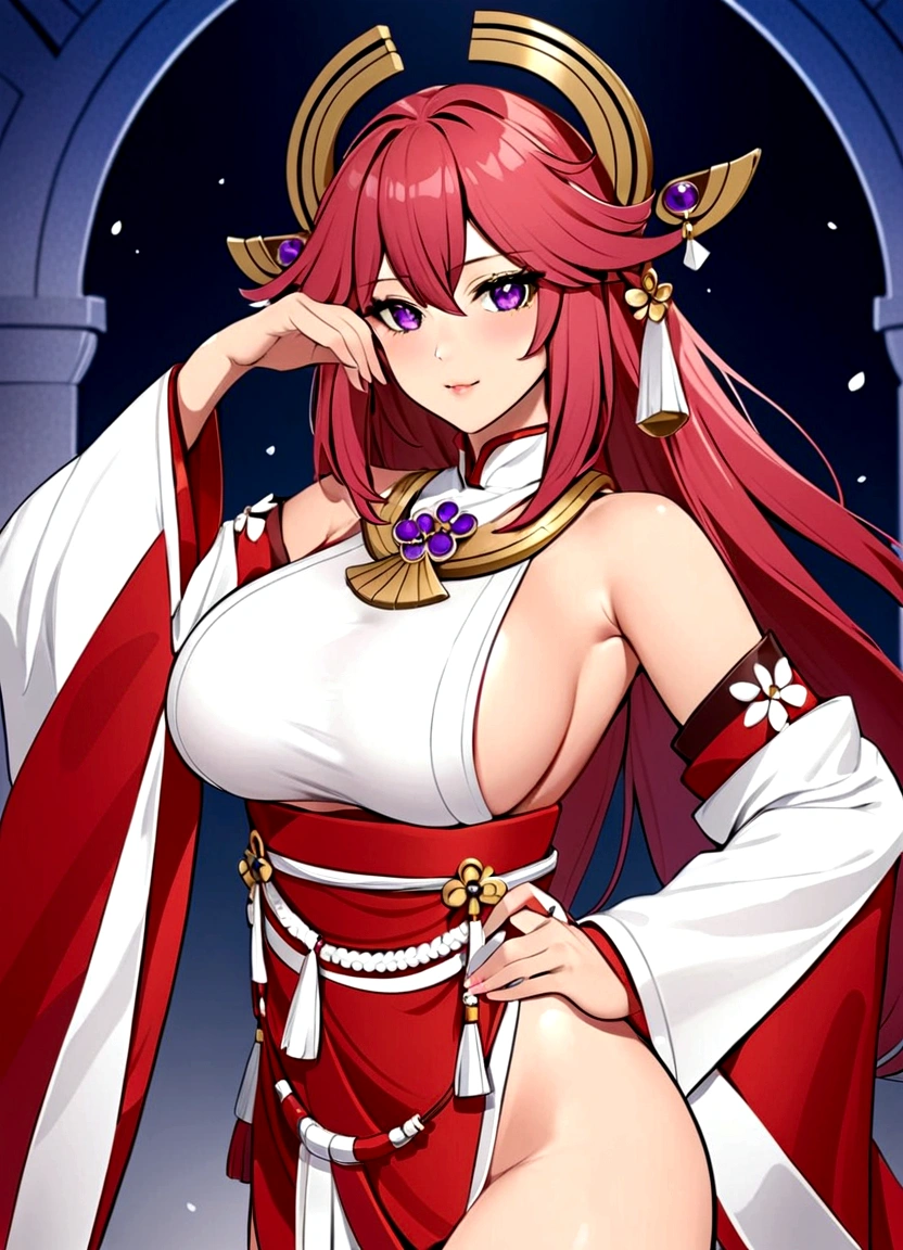 best quality yae miko big breasts noble outfit  