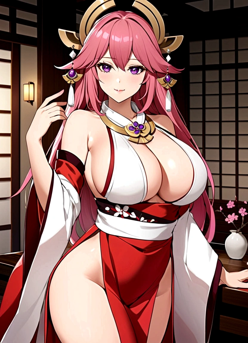 best quality yae miko big breasts noble outfit  