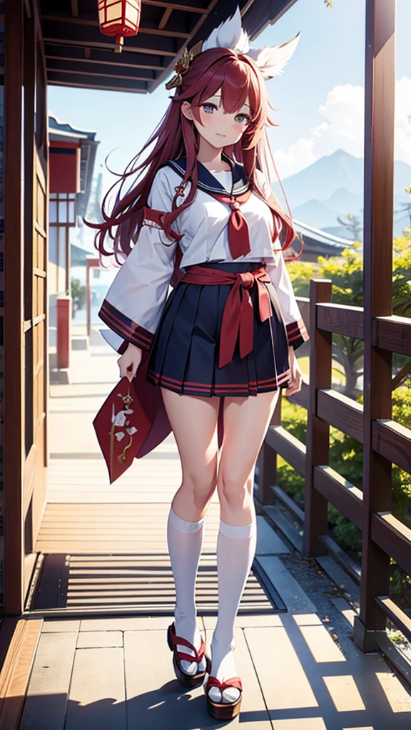 8k, yae Miko, beautiful, full body, sailor fuku dressed, Japanese school background