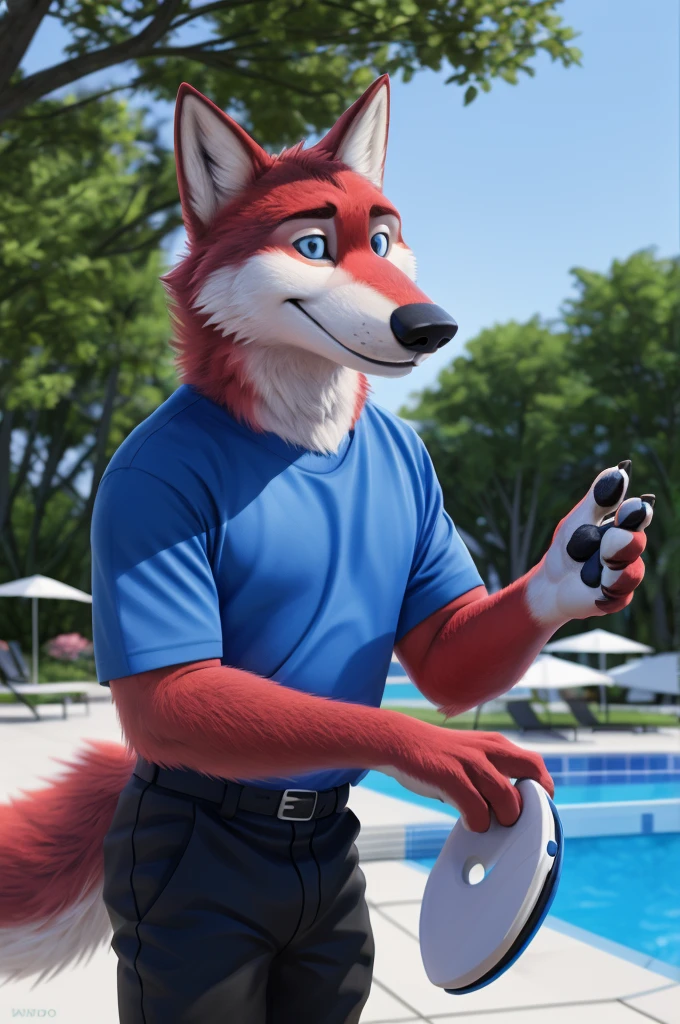 Ivan Wolfbach (Аэропорт Domodedovo),high,Beautiful,slim,24 years,wolf, red fur,high Beautiful wolf, 24 years,(red body:1.3),beautiful blue eyes,Domodedovo, Russia, t-shirt, trousers,rubber sandals,canine, wolf, detailed fur, male, antro, paw pads, finger claws, at viewer, 5 fingers, paws, 5 fingers,day,digital photography, soft focus,good настроение на стойке регистрации,,photorealism, realistic, photorealistic,digital style,the office is close , Very close to the camera, digital photography, smile positive, good,mood pilot, of Education, goes to the pool,
masterpiece, Best quality, ultra realistic, 8 k)