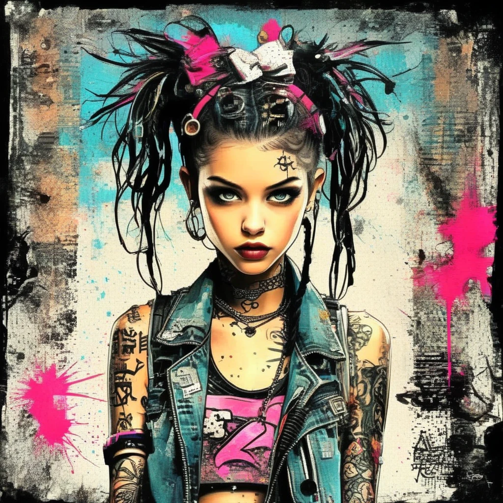 drawix9 punk girl, ink, Movie, Expressive, Very detailed