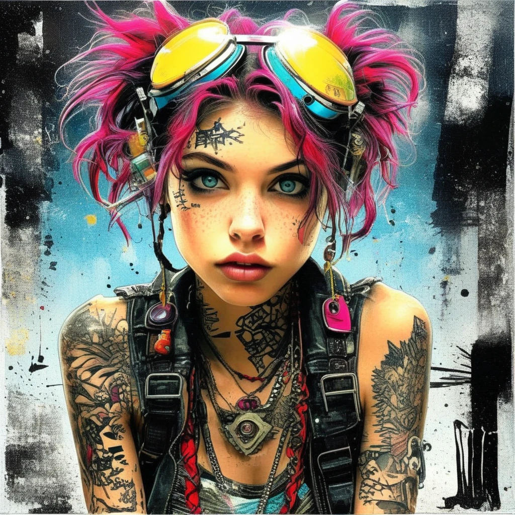 drawix9 punk girl, ink, Movie, Expressive, Very detailed