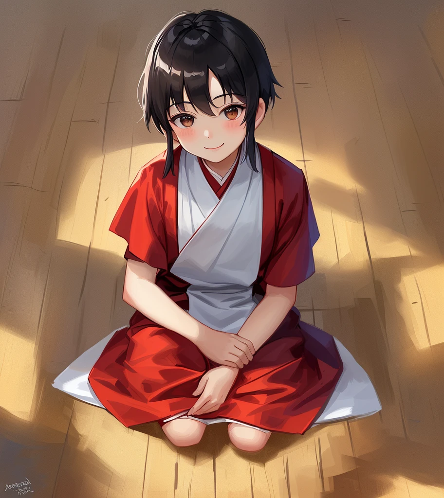 arafed baby sitting on the floor in a traditional outfit, monk clothes, buddhist, Innocent smile, cute digital painting, ruan jia beautiful!, aang, portrait shooting, Cute boy, a still of a happy, Yan, buddhist monk, little shy smile, avatar aang, Monk, Innocent face, With a happy expression, naranbaatar ganbold