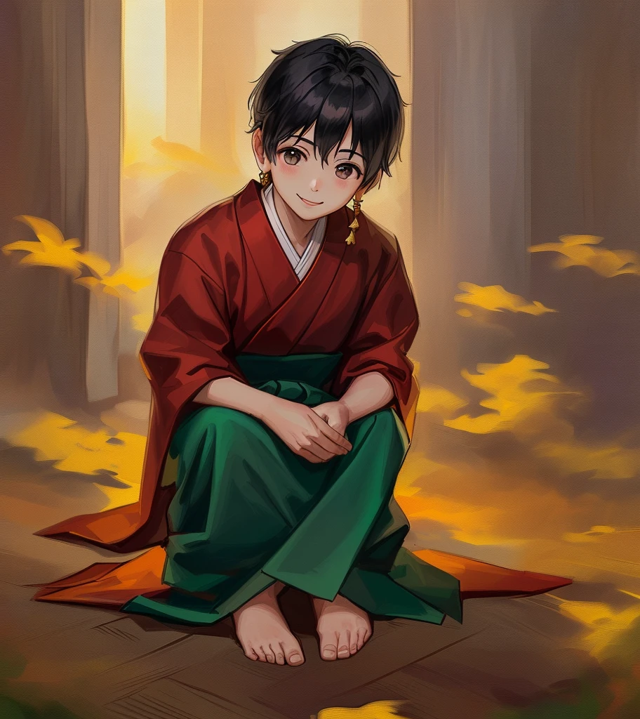 arafed baby sitting on the floor in a traditional outfit, monk clothes, buddhist, Innocent smile, cute digital painting, ruan jia beautiful!, aang, portrait shooting, Cute boy, a still of a happy, Yan, buddhist monk, little shy smile, avatar aang, Monk, Innocent face, With a happy expression, naranbaatar ganbold