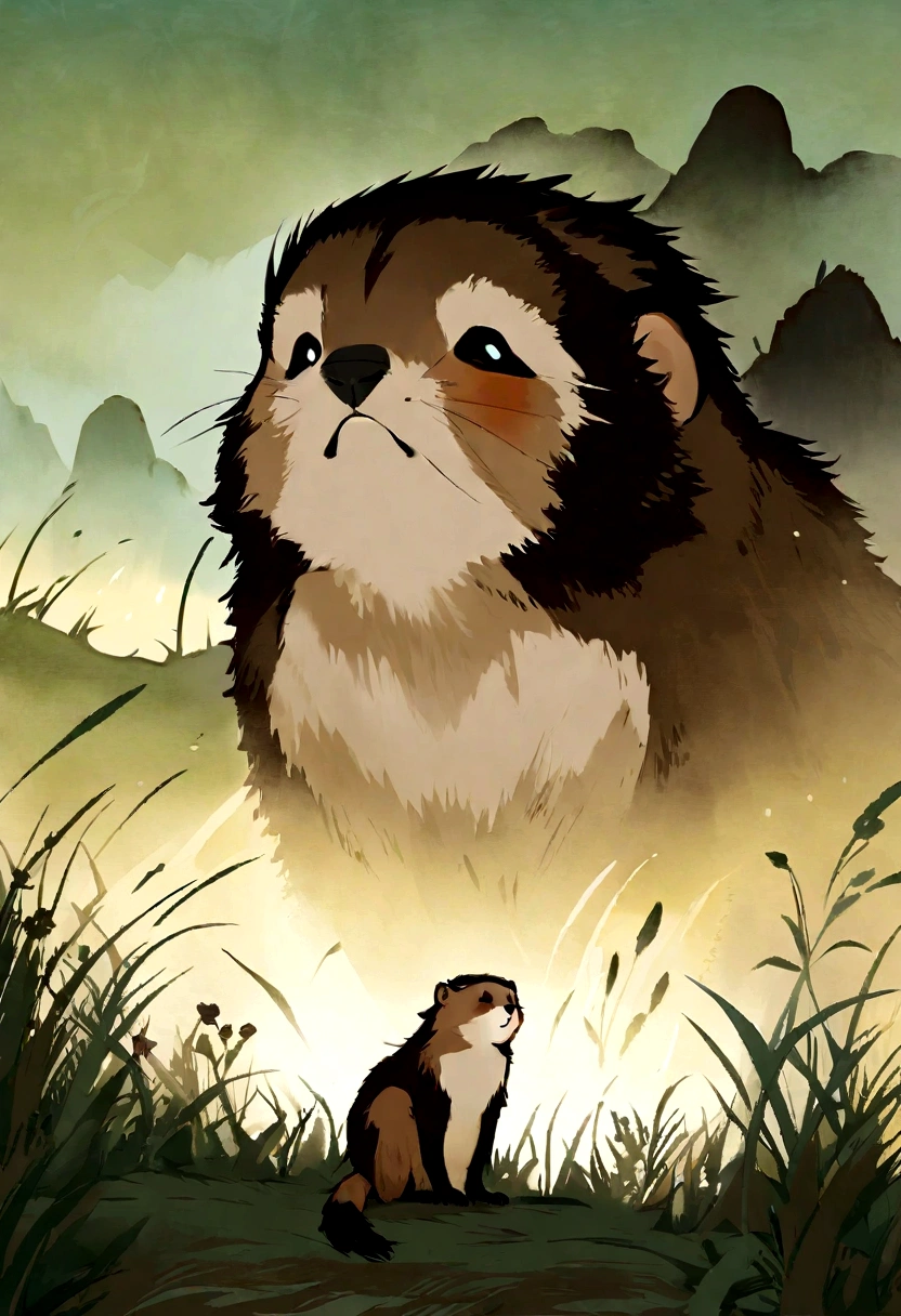 Shy Marmot, grassland ::2 Colorful ink painting ::2. Art Fantasy